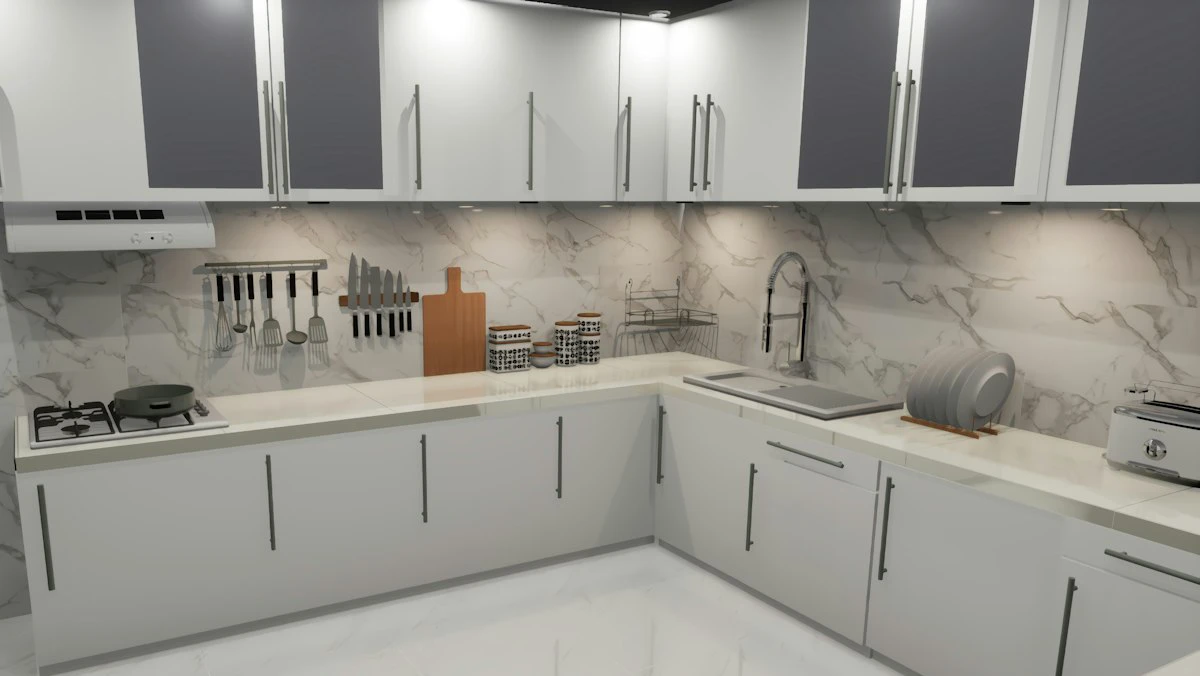Pre-assembled kitchen cabinets installed