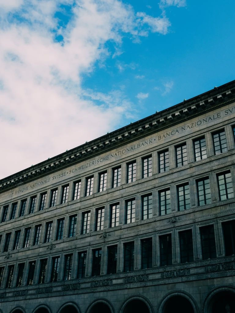 Marble interior of a central bank with classical columns